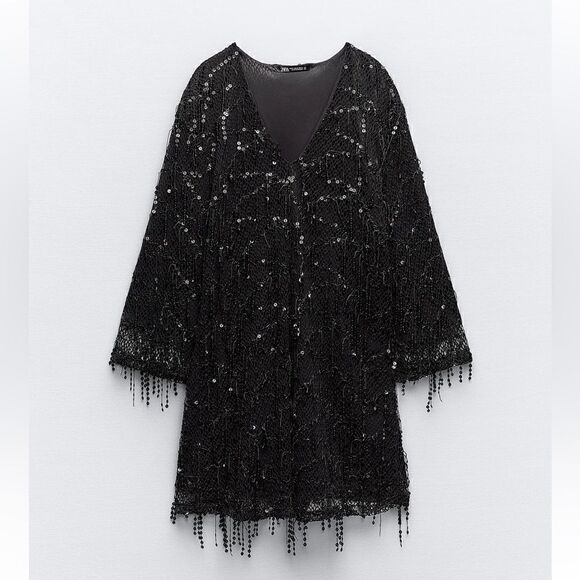 NWT Zara Sequins Fringe Mini Dress Sz XS‎ - Picture 4 of 14